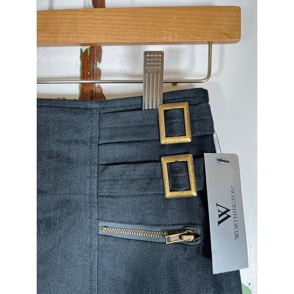 NWT VTG Worthington Womens Size 6 Charcoal Denim Pencil Skirt Side Belt Zippers - Picture 2 of 14